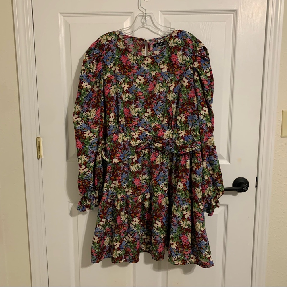 Boohoo‎ Plus Woven Puff Sleeve Skater Mini Dress Size 18 Graduation Colorful